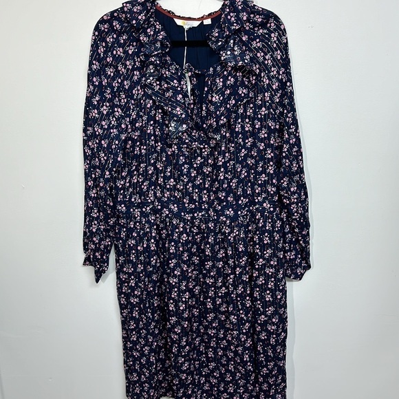 Boden Metallic Frill Detail Dress Navy Berry Sprig Size 16/18L NWT - Picture 4 of 9